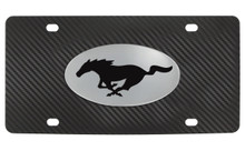 Ford Mustang Pony Logo Chrome Emblem On A Stainless Steel Plate Cfk Imitation Carbon Fiber Wrap