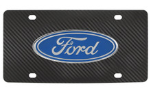 Ford Oval Emblem On A Chrome Stainless Plate Cfk Imitation Carbon Fiber Wrap