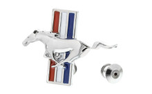 Ford Zinc Chrome Lapel Pin 3D Mustang Horse With Stripe