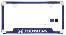Honda Logo and Wordmark Chrome Plated License Plate Frame with Simulated Brushed Aluminum Vinyl Inlays