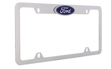 Ford Chrome Plated License Plate Frame With Attached 3D Emblem on top rim