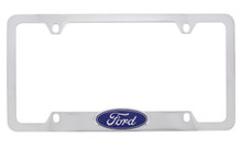 Ford Chrome Plated Brass License Plate Frame With Attached 3D Emblem On Bottom Bar