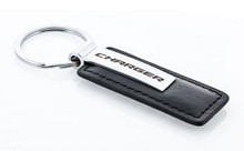 Black Leather Key Chain with Laser Engraved Charger Imprint