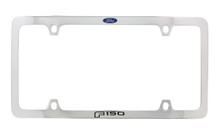 Ford F150 Blue Logo Thin Rim Chrome Plated Metal License Plate Frame 
