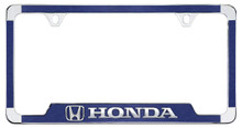 Honda 3D Logo Badge Blue Textured Vinyl Inlay Metal License Frame