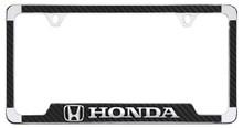 Honda 3D Logo Badge Black Carbon Fiber Vinyl Inlay Metal License Frame