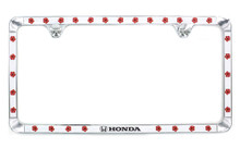 Honda Wordmark with Floral Hibiscus Pattern White Vinyl Inlay Zinc Metal License Frame Holder 2 Hole Thin Rim