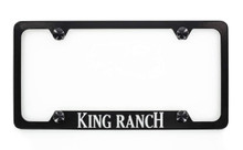 King Ranch Wordmark Black Coated Zinc Metal License Plate Frame Holder Bottom Engraved 4 Hole
