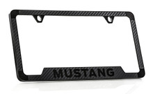 Mustang Carbon Fiber Vinyl Inlay License Frame with Black Exposed Mustang Wordmark