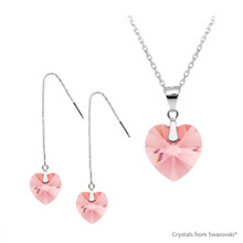 Rose Peach Xilion Heart Set Embellished With Swarovski Crystals