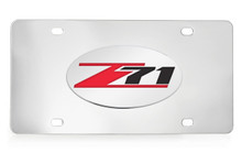 Chevrolet Z71 Logo Chrome plated emblem attached to a stainless steel license plate