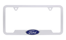 Ford 3D Badge Logo Satin Silver Plastic License Plate Frame Holder 2 Hole