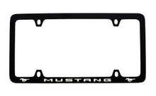 Ford Mustang wordmark Dual Logos Thin Rim Black Powder Coated Metal License Plate Frame 