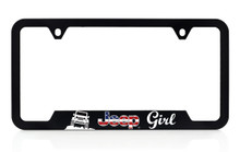 Jeep Logo & Patriotic 'Jeep Girl' UV Imprint Black Plastic License Plate Frame