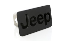 Jeep  Black coated rectangular metal hitch cover _ Black on Black Look