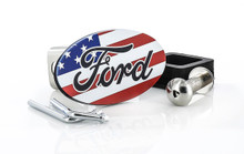 Black Powder Coated Oval Trailer Hitch Cover with American Flag UV Printed Graphics