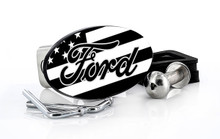 Black Powder Coated Oval Trailer Hitch Cover with Black American Flag UV Printed Graphics