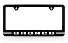 Bronco Wordmark UV Imprint Black Plastic License Plate Frame_ Cactus Gray Color Stripes