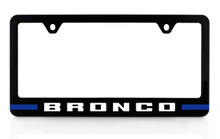 Bronco Wordmark UV Imprint Black Plastic License Plate Frame_ Velocity Blue Color Stripes