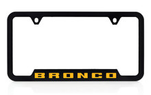 Bronco Wordmark UV Imprint Black Plastic License Plate Frame_ Cyber Orange Color Wordmark