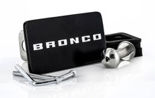 Black Powder Coated  Rectangular Trailer Hitch Cover with UV Printed Bronco Word Mark