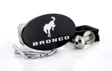 Black Powder Coated Oval Trailer Hitch Cover with UV Printed Bronco Logo