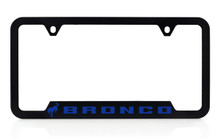 Bronco Logo UV Imprint Black Plastic License Plate Frame_ Velocity Blue Color Logo