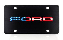 Black Powder Coated License Plate with American Flag Ford Wordmark