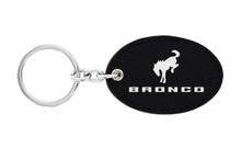 Oval Shape Black Leather Keychain with UV Printed Bronco Logo