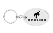 Oval Shape White Leather Keychain with UV Printed Bronco Logo