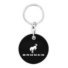 Round Black Leather Keychain with UV Printed Bronco Logo