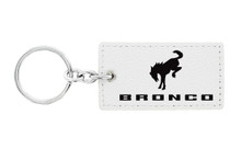 Rectangular White Leather Keychain with UV Printed Bronco Logo