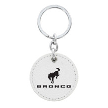 Round White Leather Keychain with UV Printed Bronco Logo