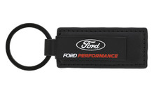 Black Leather Rectangular Metal Keychain with UV Printed Ford Performance Logo