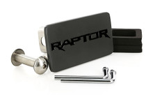 Black Powder Coated Rectangular Trailer Hitch Cover with Epoxy Filled Raptor Logo_ Black on Black look