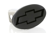 Black Powder Coated Oval Trailer Hitch Cover with Black Epoxy Chevy Bowtie Logo