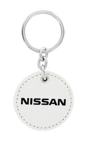 Nissan UV Printed Leather Key Chain_ Round Shape White Leather