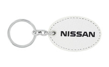 Nissan UV Printed Leather Key Chain_ Oval Shape White Leather