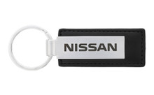 Rectangular Shape Black Leather Key Chain with Laser Engraved Nissan Logo