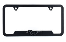 Black Plastic License Frame with 3D Mustang Pony Black Emblem - Notch Bottom Frame