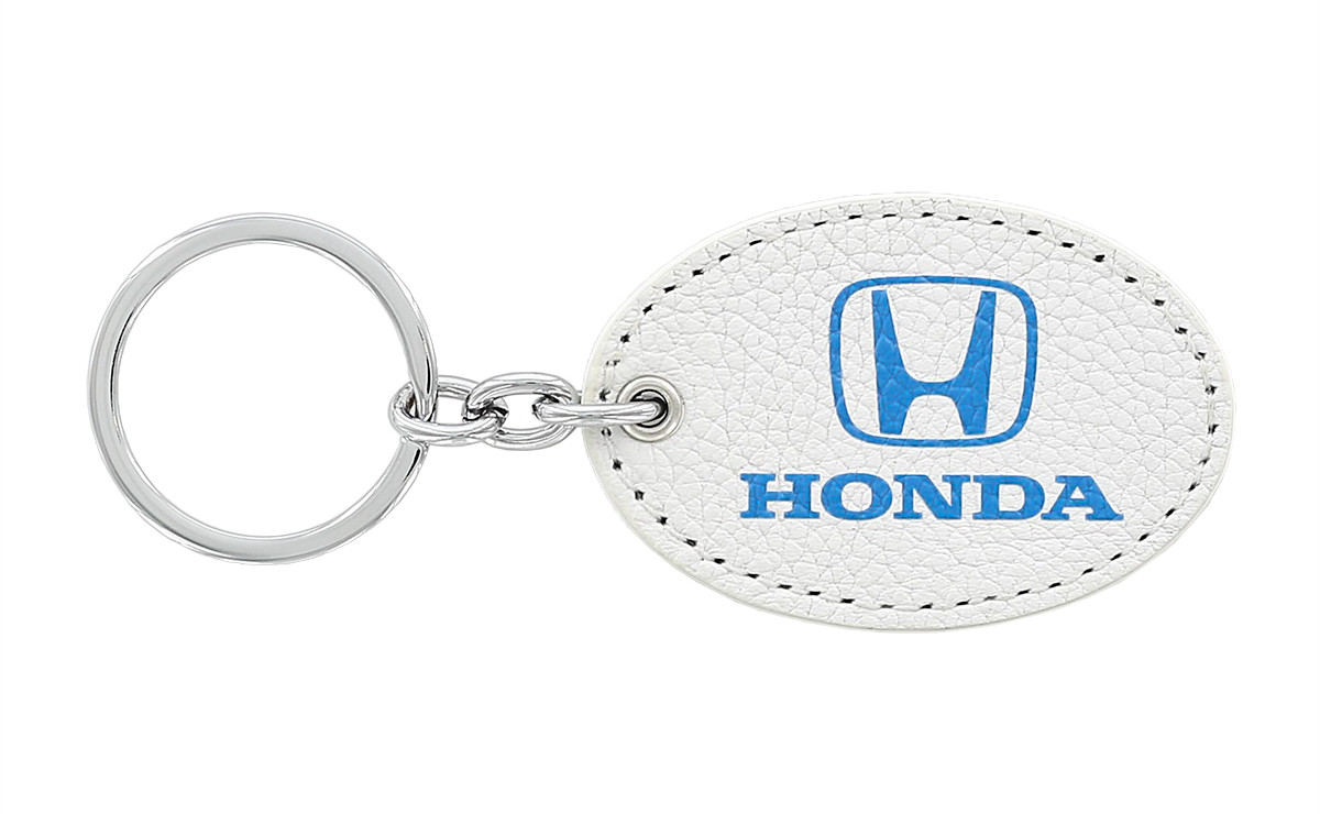 Honda UV Printed Leather Key Chain_ Oval Shape White Leather
