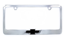 Chrome Plated Zinc License Frame with Black 3D Chevy Bowtie Badge _ Wide Bottom 
