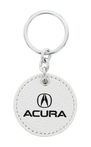 Acura UV Printed Leather Key Chain_ Round Shape White Leather