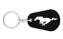 Ford Mustang two sided UV Printed Leather Key Chain — Pear Shape Black Leather