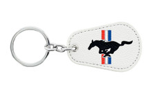 Mustang Tri-color Bar Logo two sided UV Imprint Leather Key Chain — Pear Shape White Leather