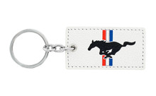 Mustang Tri-color Bar Logo two sided UV Imprint Leather Key Chain_ Rectangular Shape White Leather