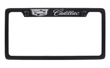 Cadillac Black Coated License Plate Frame in Exposed Chrome Imprint — Top Engraved Frame