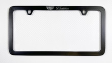 Cadillac Black Coated License Plate Frame in Exposed Chrome Imprint — Thin Rim Frame