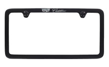 Cadillac Black Coated License Plate Frame in Exposed Chrome Imprint — Thin Rim Frame