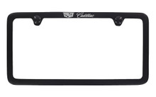 Cadillac Black Coated License Plate Frame in Exposed Chrome Imprint — Thin Rim Frame 